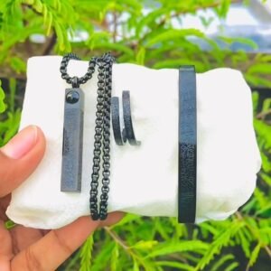 3in1 Combo ব্রেসলেট + চেইনসহ লকেট + আঙটি – Black
